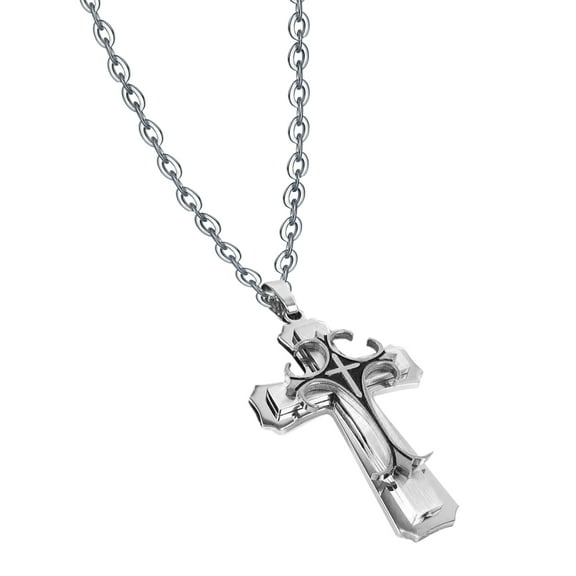 Emma Manor EM Retro Stainless Steel Cross Men Pendant Necklace, 24"