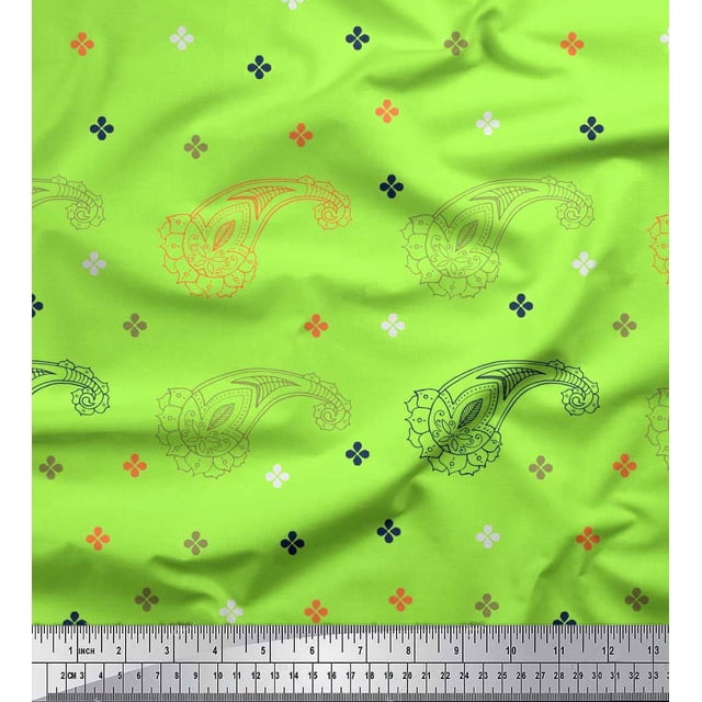 Soimoi Poly Georgette Fabric Paisley & Jamdani Print Fabric by the Yard 52 Inch Wide