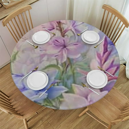 

nygtbtfer Round Fitted Tablecloth with Elastic Edge Lavender Flower Round Table Cover Oil Proof Wipeable Table Cloth Cover Decor for Indoor Outdoor Parties 46 -50