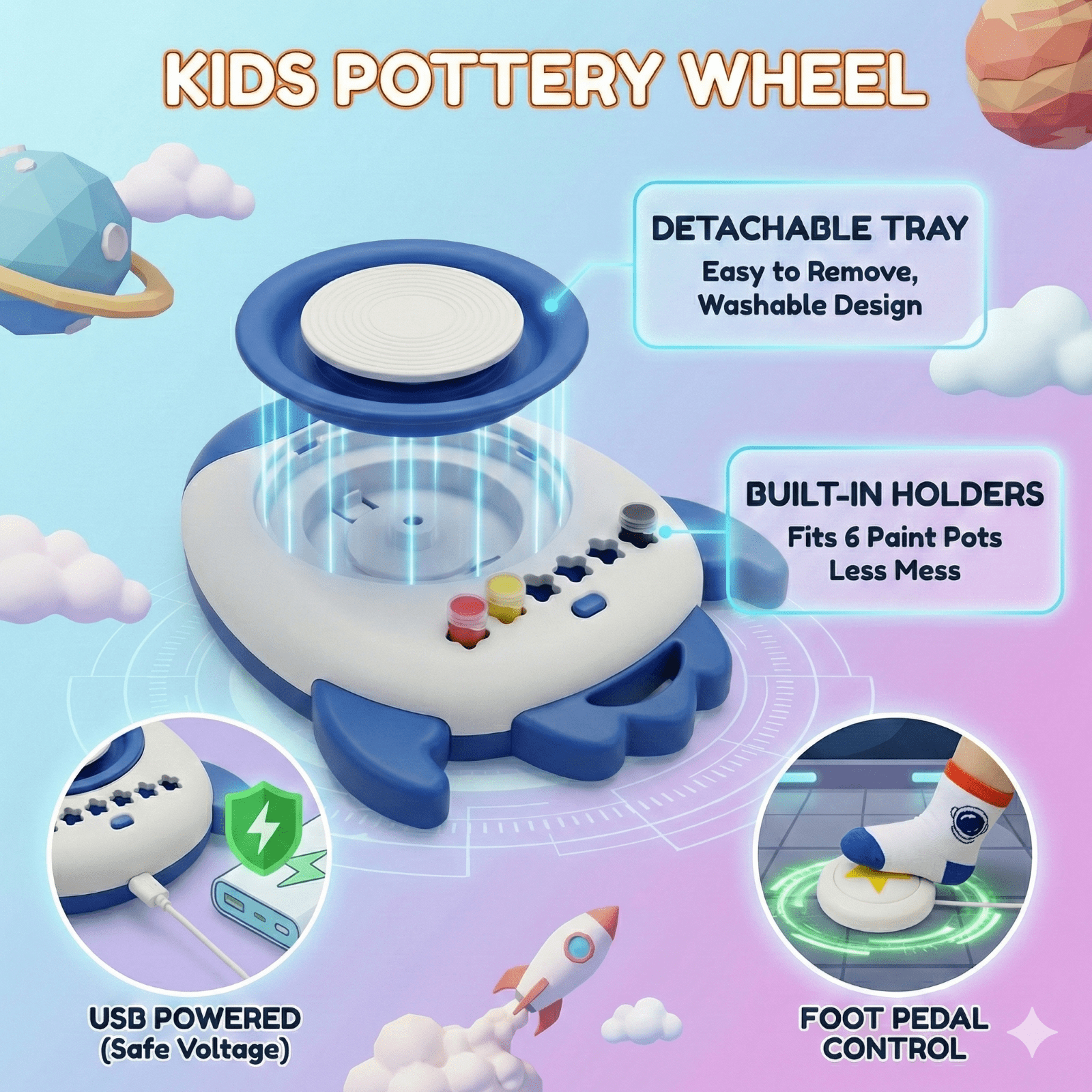 Ejoyoyin Pottery Wheel for Kids, Easy Crafts Complete Pottery Kit for Kids Beginners Ages 6+, Mini Clay Kit with Sculpting Tools, Ideal Birthday Gift