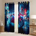 thumbnail image 2 of Castle Fairy Neon Sport Bike Curtains Pack of 2 (42x84 Each) for Boys, City Night Print Curtains Blackout for Bedroom, Red Blue, 2 of 6