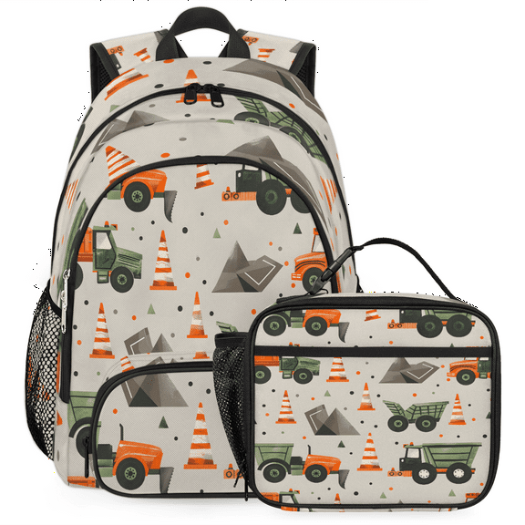 Herdesigns Truck Car Backpack with Lunch Box Green Lightweight Large Travel Work Laptop Backpacks Set Casual Daypacks