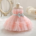 thumbnail image 4 of CIAKGIAF Summer Dresses for Girls Crew Neck Mesh Fluffy Princess Pleated Bow Sleeveless Dresses Pink for 4-5Years, 4 of 5