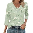 thumbnail image 1 of Ounisa T-Shirts à Manches 3/4 pour Femmes Col en V Manches Raglan Chandail Imprimé Décontracté Tendance Printemps Été Mode Hauts P-2TG, 1 of 6