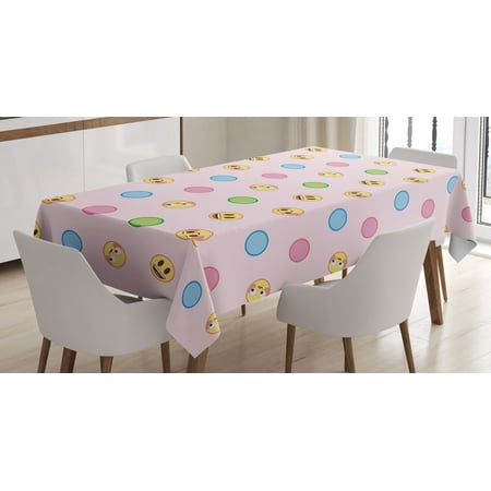 

Emoji Birthday Tablecloth Modern Party Themed Funny Faces Pattern with Pop Color Rounds Print Rectangular Table Cover for Dining Room Kitchen Decor 52 X 70 Soft Pink Mustard by Ambesonne