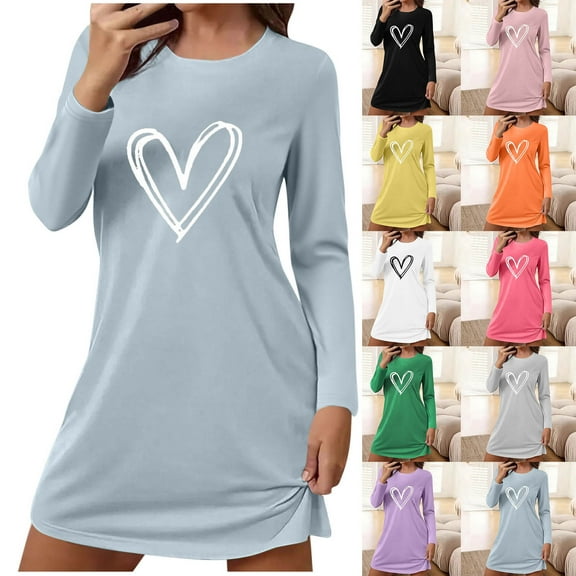 Royisotas Nightgowns for Women Plus Size Long Sleeve Nightshirts Winter Soft Long Loose Ladies SleepShirts Crewneck
