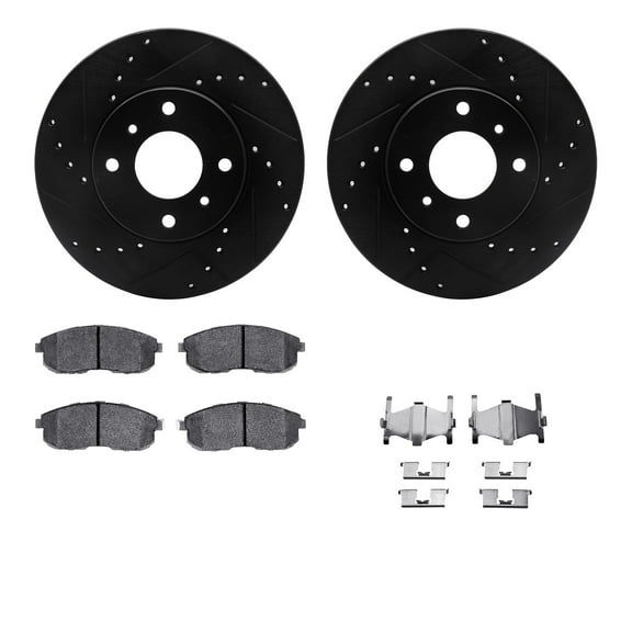 Dynamic Friction Company Front Brake Rotors-Drilled and Slotted-Black with 5000 Advanced Brake Pads includes Hardware 8512-67043