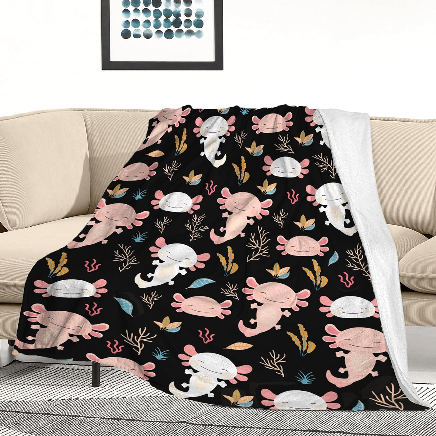Axolotl Blanket Ultra Soft Flannel Throw Blanket Gifts for Axolotl Lovers Blankets for Girls Boys Kids Women Adults Stuff 80"X 60"