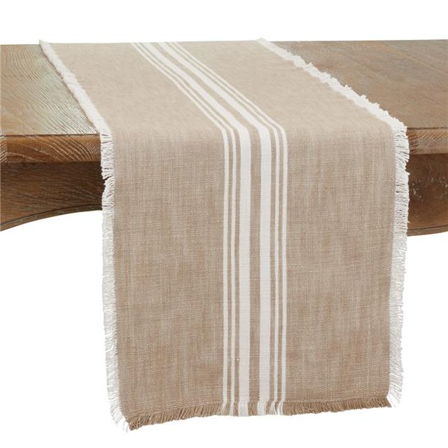Chemin de Table Oblong à Franges Rayées 13 x 72 Po , Naturel