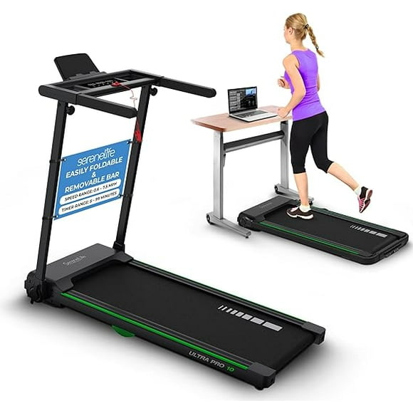 SereneLife Foldable Treadmill, Walking Pad with Handle, 2.5HP Quiet Treadmill, Compact Treadmill for Home, Office and Gym, 12 Pre-Set Programs, Space-Saving Design