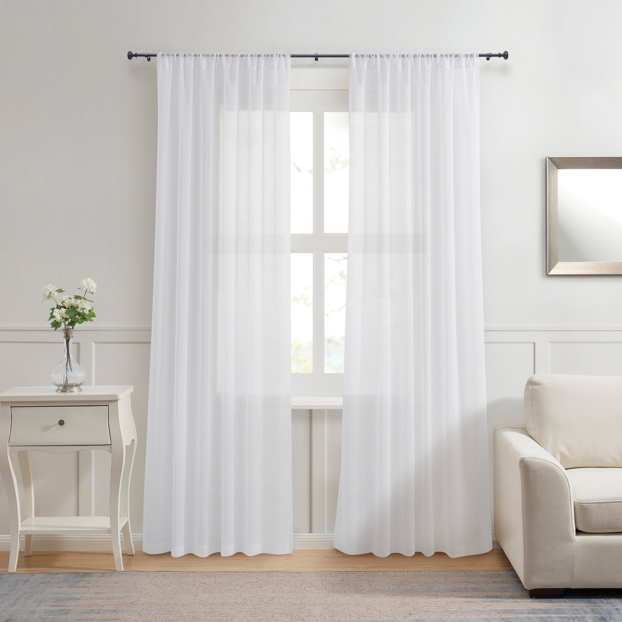 Martha Stewart Barrington 5/8", Adjustable Curtain Café Rod and Finial Set, Matte Black, 48'' - 86" Long