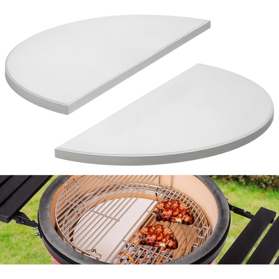 2 Pack 15? Half-Moon Ceramic Heat Deflector Plates Replacement Parts Accessories for Kamado Joe Classic I, II, III, Half ConvEGGtor Stone for Large Big Green Egg and Other Round 18? Charcoal Grills