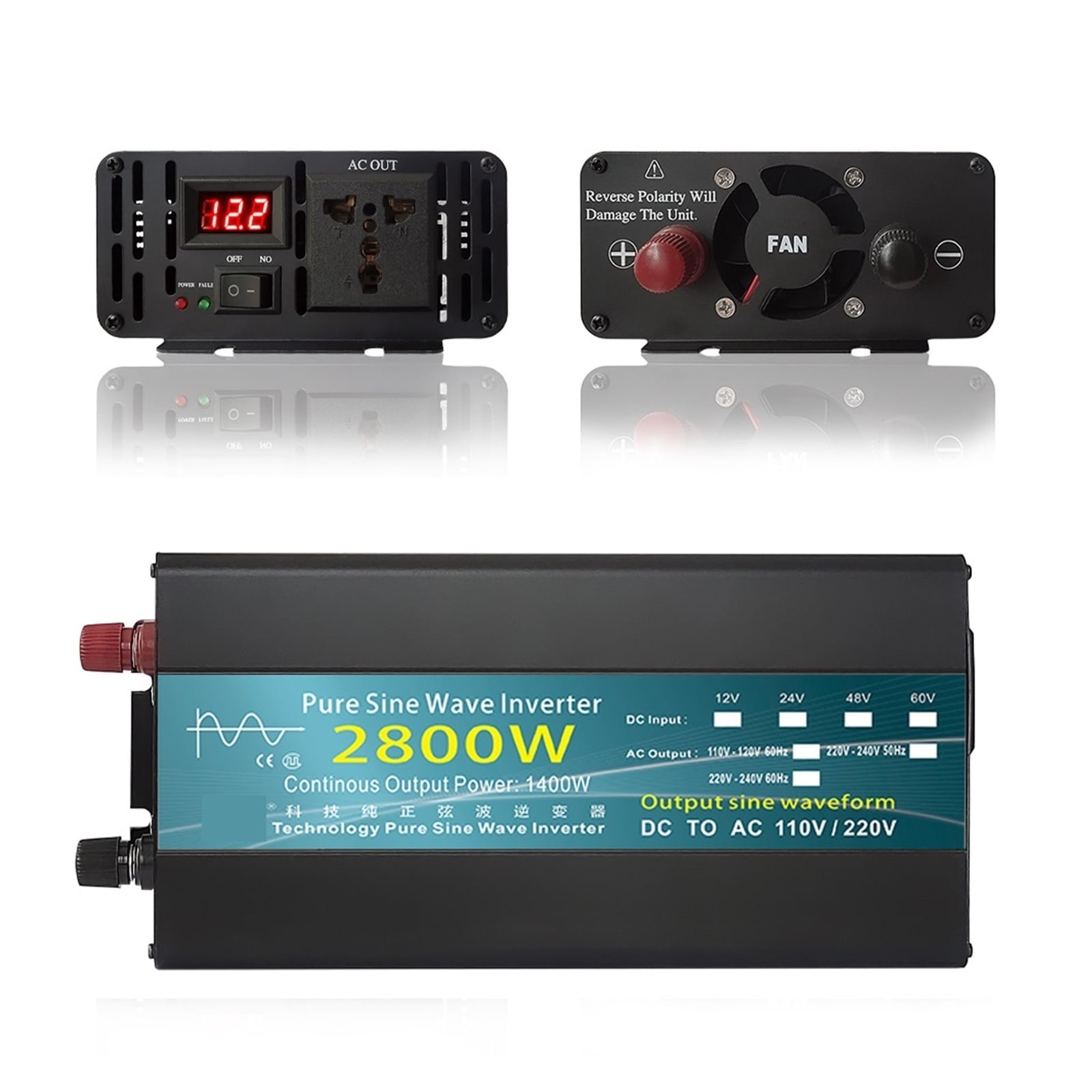 Inverter 12V 24V 1000W 1600W 2000W 2800W Pure Sine Wave Inverter Power Converter Solar Inversor 12V To 220 Transformer LED ,Accurate Quantification