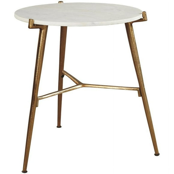 Ashley Chadton Marble Top Accent Table in White and Gold