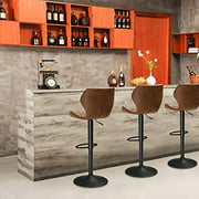 DICTAC Leather Bar Stools Set of 2 Adjustable Bar Chairs Brown Bar Stools Kitchens Bar Stools Breakfast Bar Stools Counter Height Bar Stool Swivel 23.6? to 31.5?