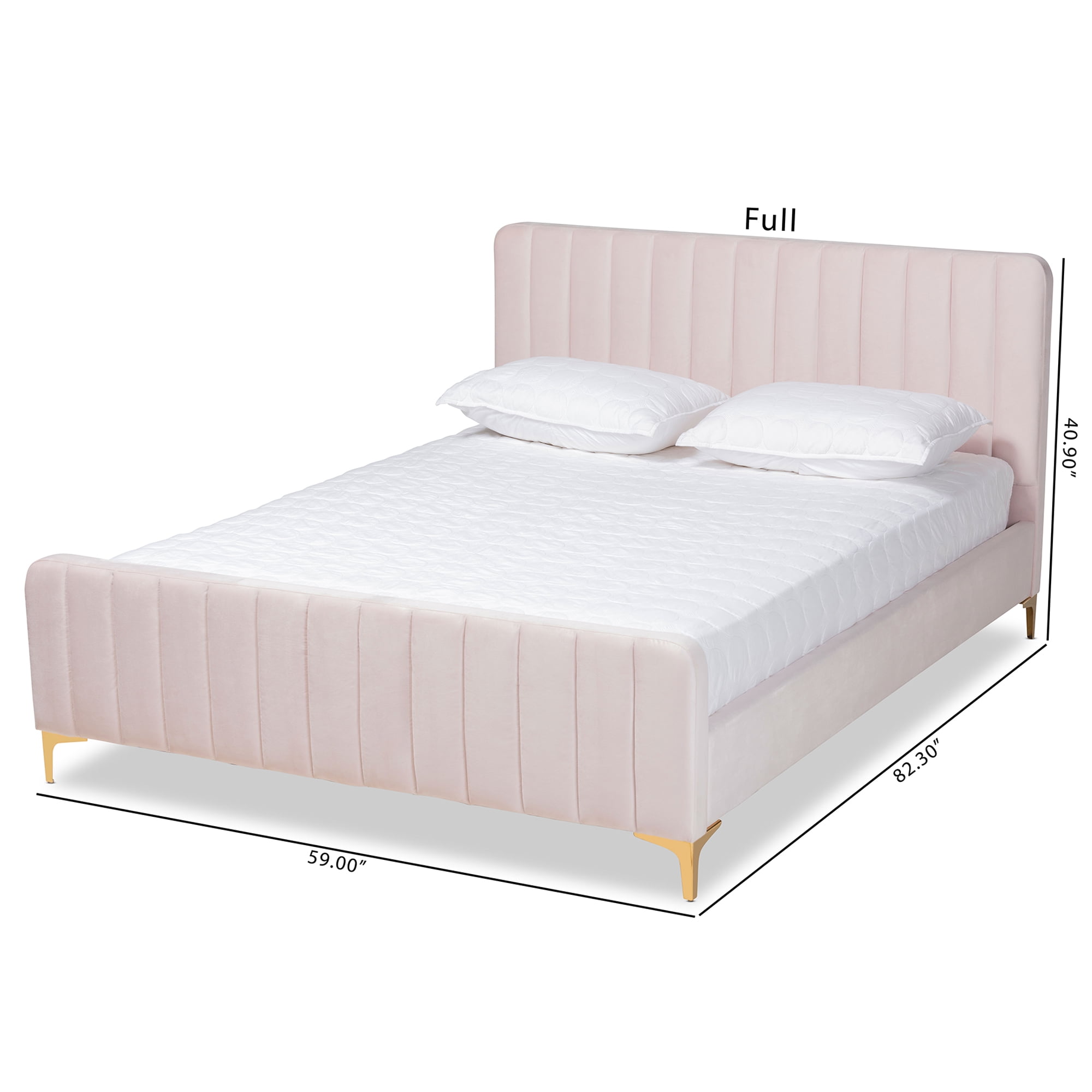 Baxton Studio Nami Full Size Channel Tufted Headboard Modern Platform Bed, Light Pink / Gold