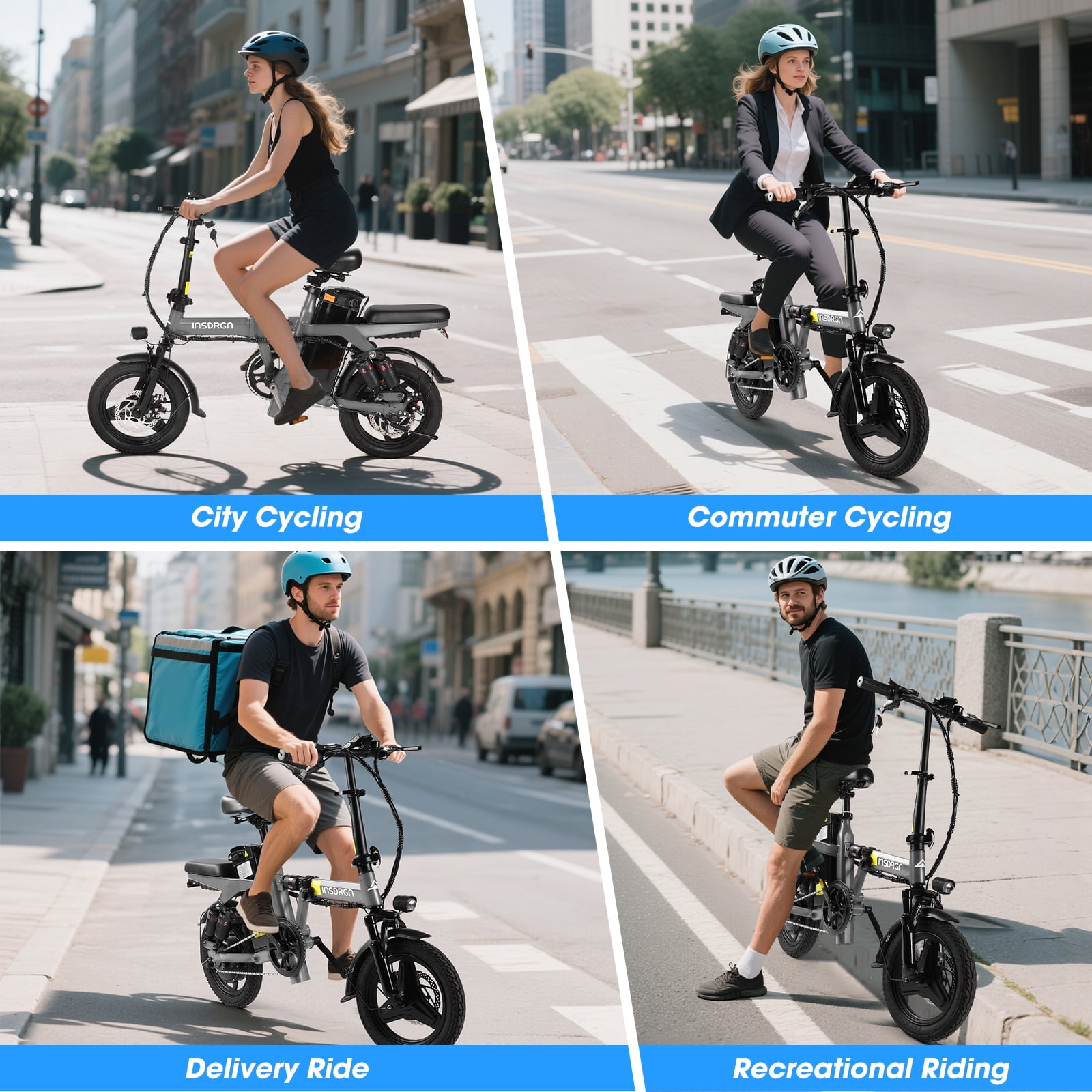 INSDRGN Folding Electric Bike for Teenager and Adults, 10.4AH 48V Battery 14" Electric Bike 500W Motor, 28 Miles Range, Mini Ebike for City Commuter, UL2849