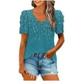 thumbnail image 2 of Txenfivo Womens Summer Floral Top Puff Short Sleeve Shirt for Women Casual Summer Ruffle Sleeve T-Shirts Trendy Summer V-neck Blouse Loose Fit Floral Tees, S-XXXL, 2 of 5