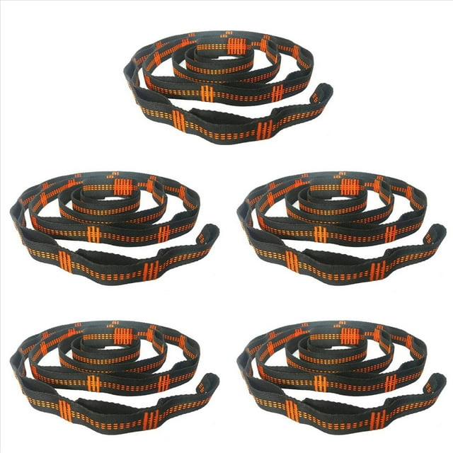 5X Outdoor Hammock Tree Straps Tree Tie Rope High Load-Bearing Nylon Webbing Rock Climbing Flat Belt Cover Orange