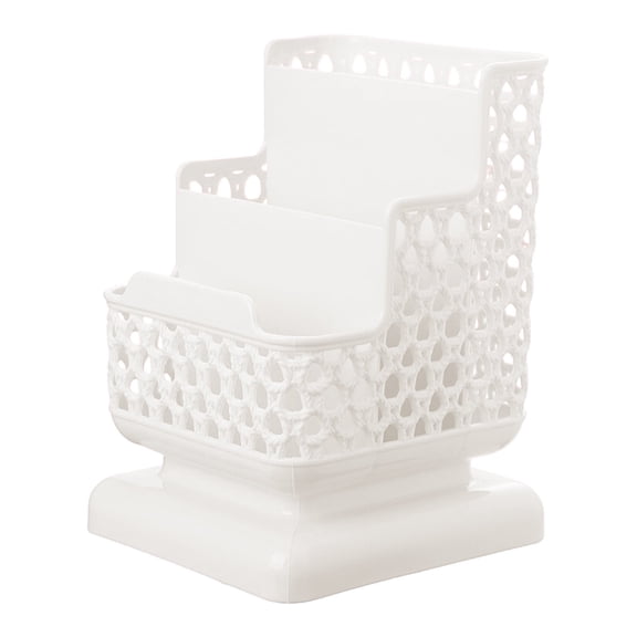 Clearance Under $1.44! 1PC 3-Compartment Desk Organizer, Hollow Design Storage Box for Stationery & Supplies, Plastic, for Home & Office, (One Size, White)