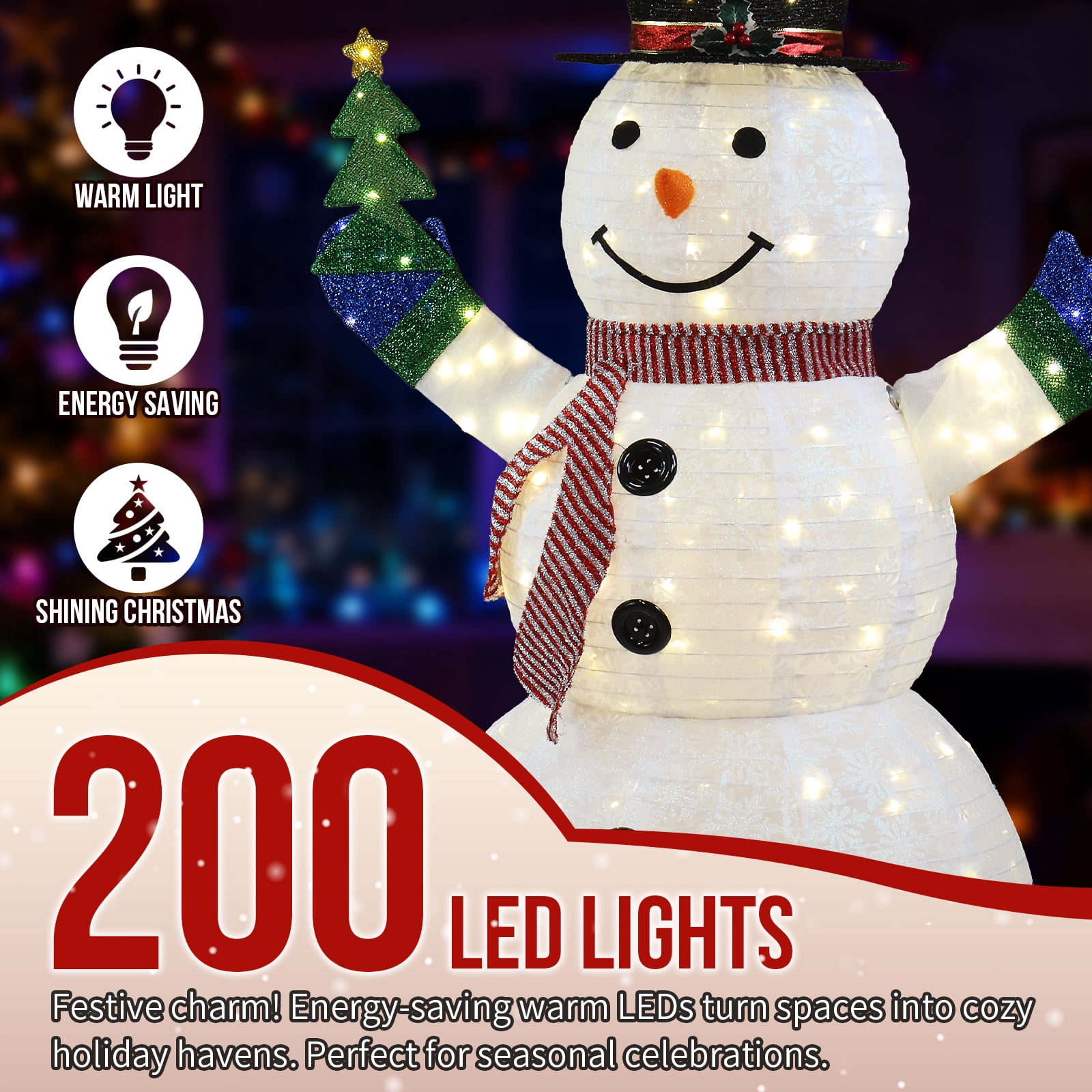 Astoutdoor Lighted Snowman Holding Small Tree Christmas Yard Decoration, Pre-Lit Pull-Up Snowman with 200 Warm White LEDs, Indoor Outdoor Holiday Display, White