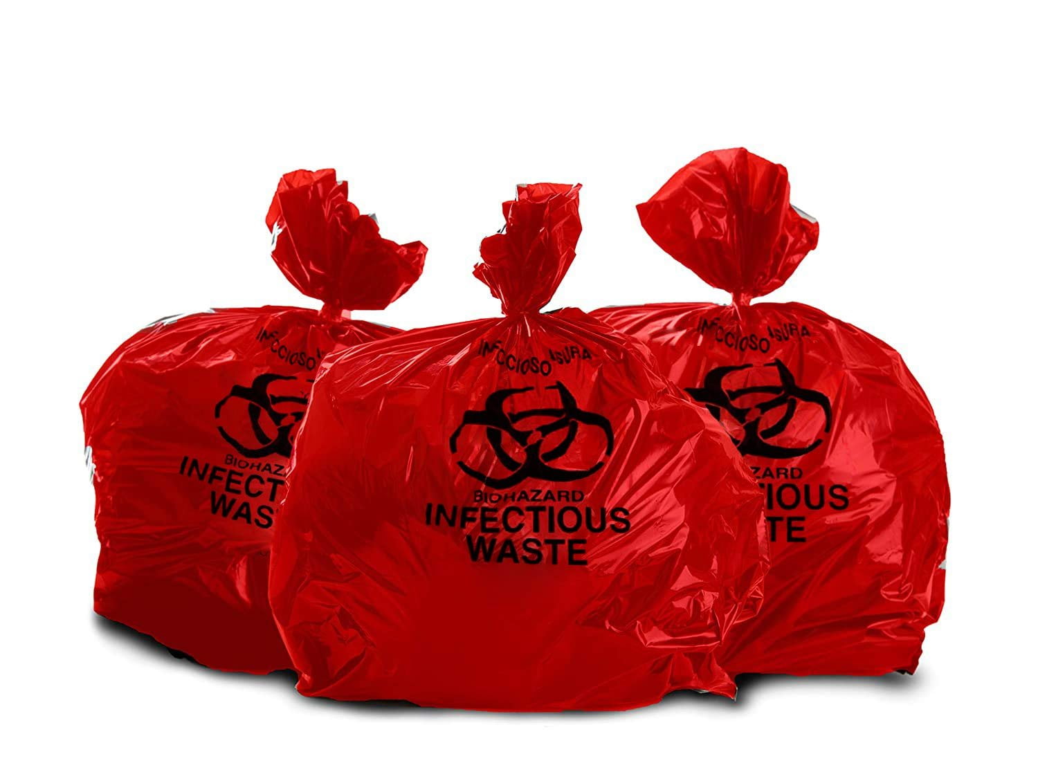 Pack of 200 Open Ended Biohazard Liners, red 30 x 36. Disposable LLDPE