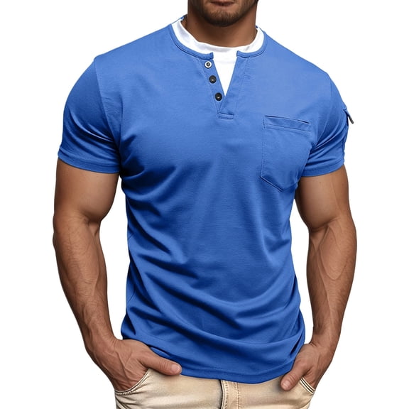 Kcolen Mens T Shirts Casual Stylish Summer Men Henley Tee Tops Pullovers Solid Color Regular Fit Summer Beach Tops Casual Vacation Basic Shirts for Men