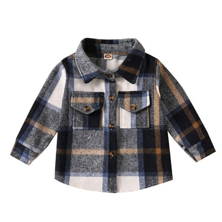 

ZHUASHUM Toddler Boys Girls Shirt Coat Jacket Plaid Long Sleeve Kids Turn Down Collar Button Tops Outwear