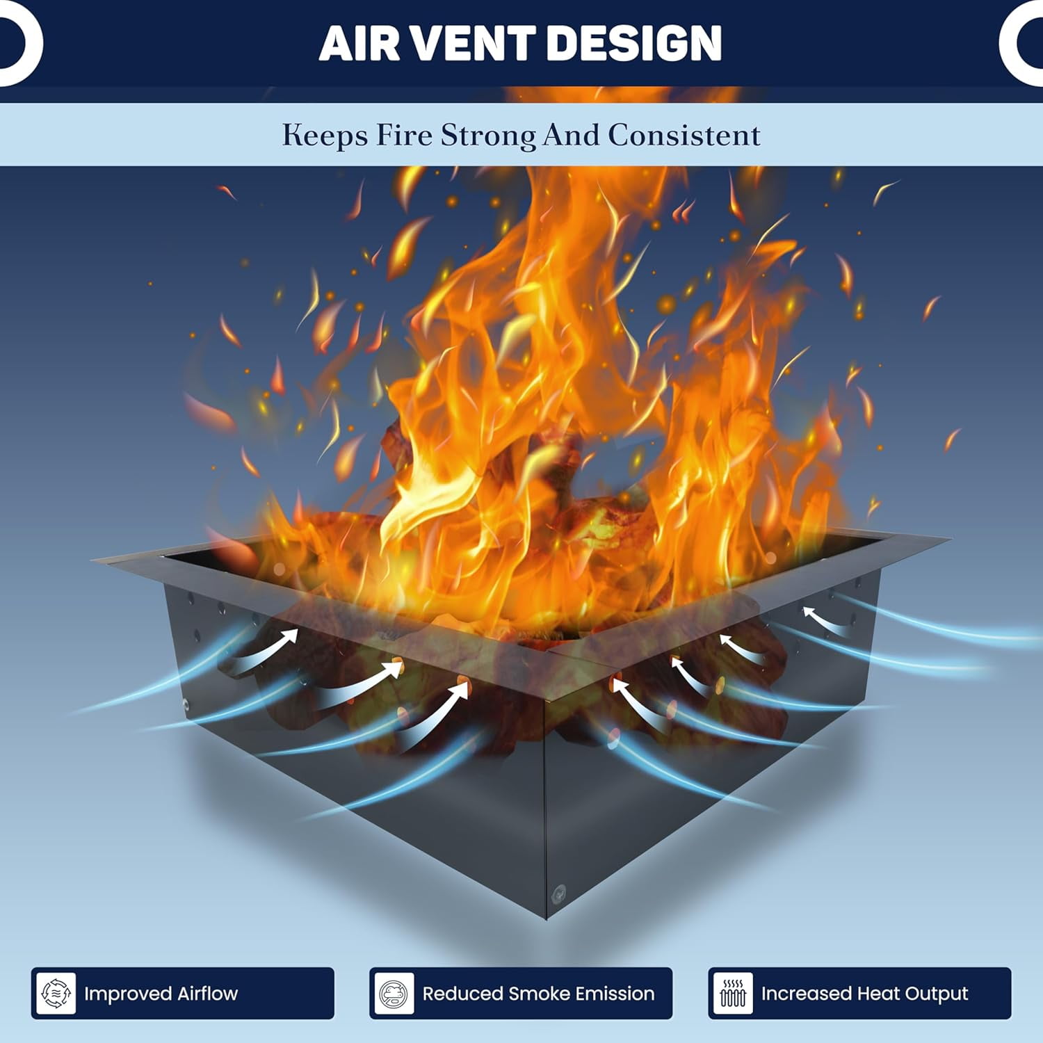 FEBTECH Smokeless Fire Pit Insert Square - 36 inch OD & 30 inch ID - With Heat Resistant Coating For Outdoor Bonfire