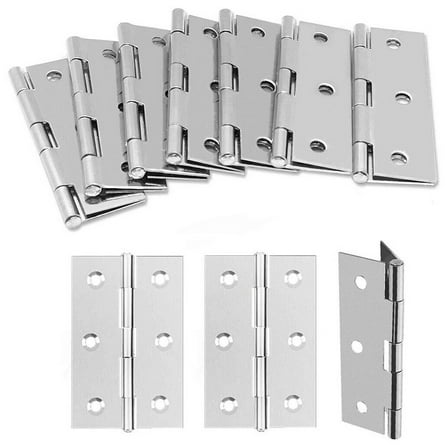 10 Pack 3 Inch Stainless Steel Ball Bearing Butt Hinges for Wood Doors - Silver 7.5 x 5 cm Heavy Duty Door Hinge Hardware with 5mm Mounting Holes