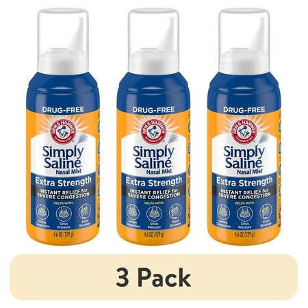 (3 pack) ARM & HAMMER Simply Saline Extra Strength Nasal Mist 4.6oz- Instant Relief for SEVERE Congestion- One 4.6oz Bottle