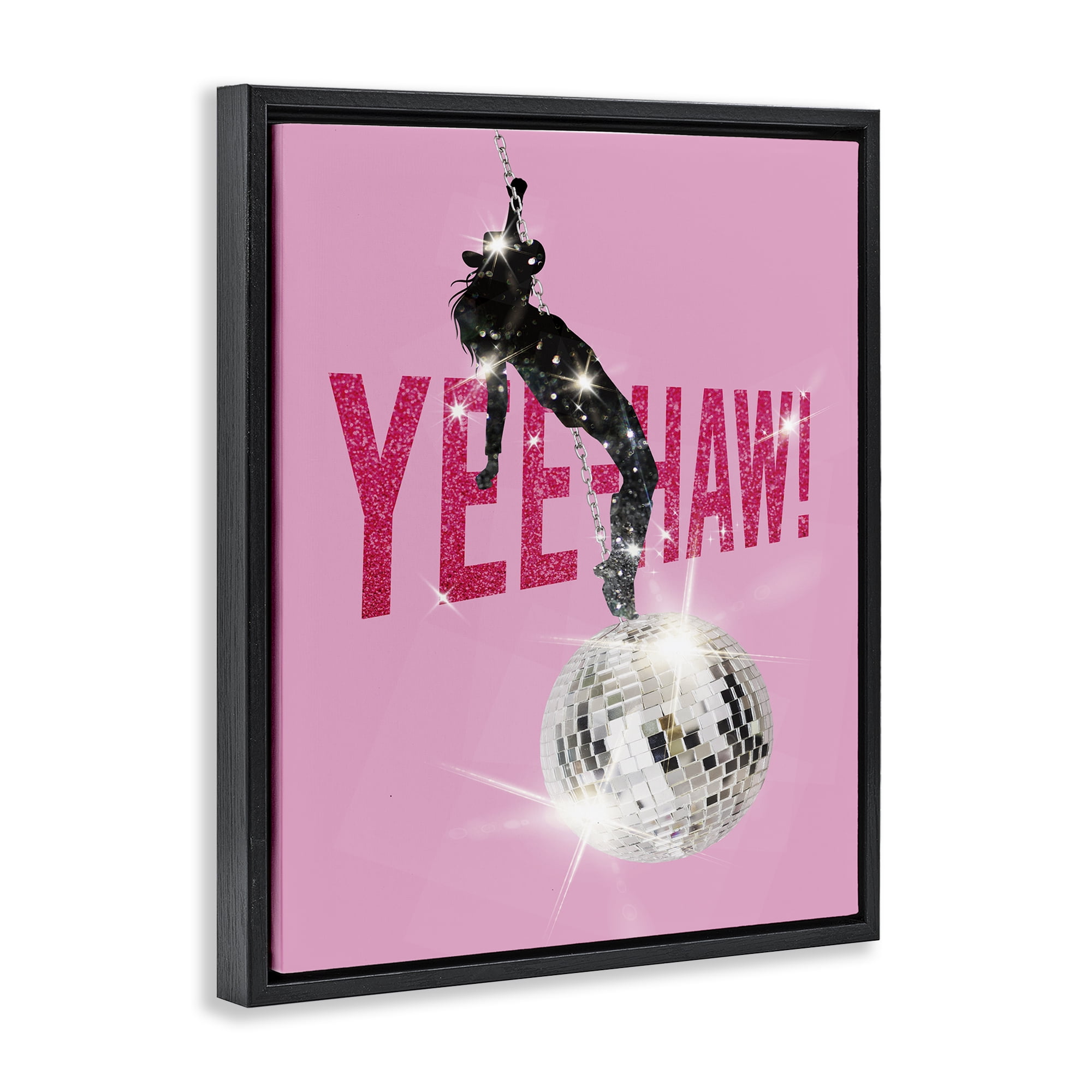 Stupell Industries Yeehaw Disco Cowgirl Text & Numbers Painting Black Floater Framed Canvas Art Print Wall Art, 17 x 21