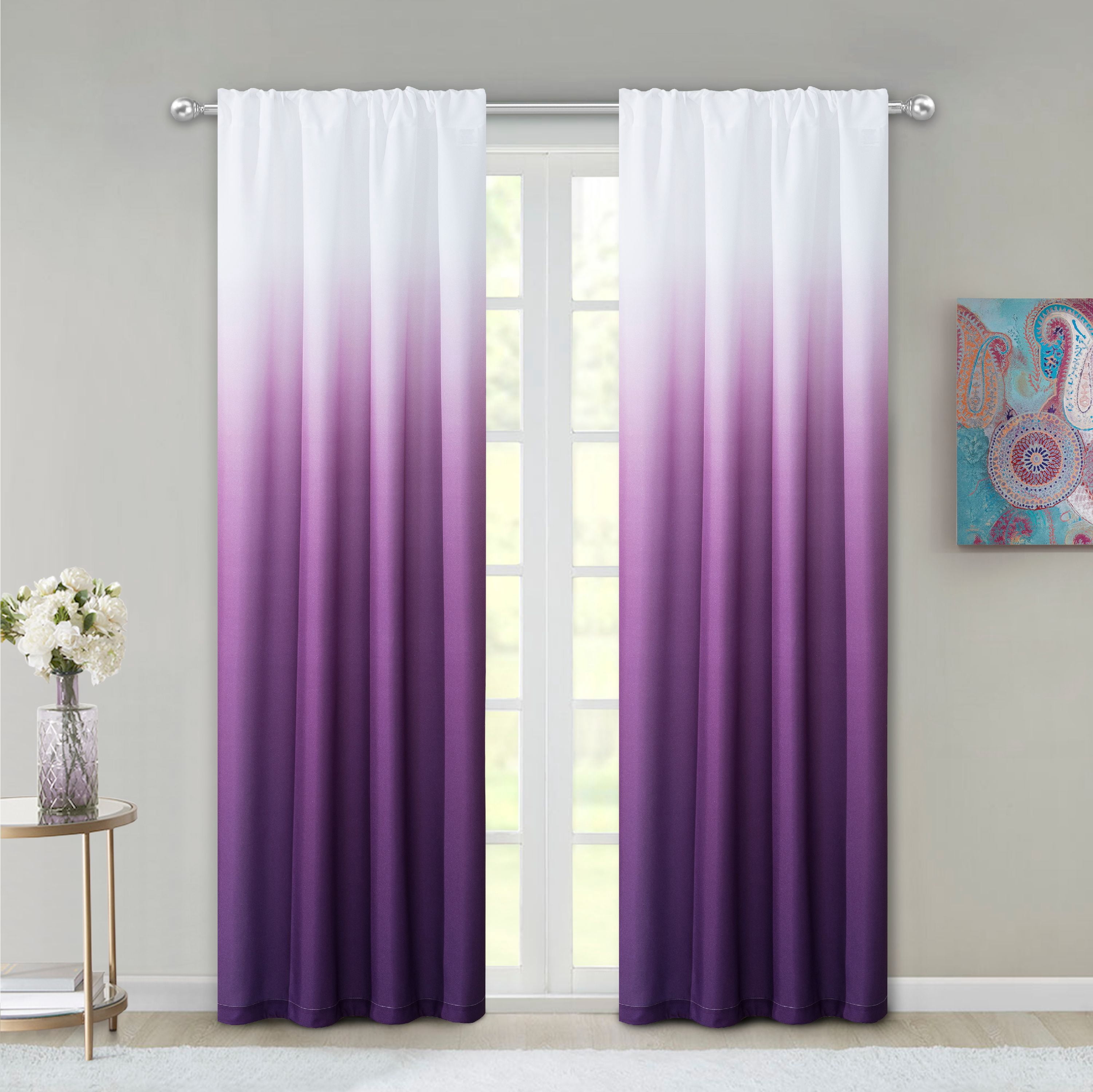 Dainty Home Purple Ombre Rod Pocket Room Darkening Kitchen Curtains, 54” x 84” (4 Panels)