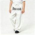 thumbnail image 2 of WERYOUNG Boys Pants Elastic Drawstring Waist Wide Leg Trousers Toddler Kids Stylish Back To School Pants 14-15 Years, 2 of 5
