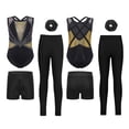 thumbnail image 3 of Hansber Kids 4-Piece Workout Sets Gymnastics Leotard with Leggings Shorts Dance Outfits for Stage Performance Black Gold 8, 3 of 5