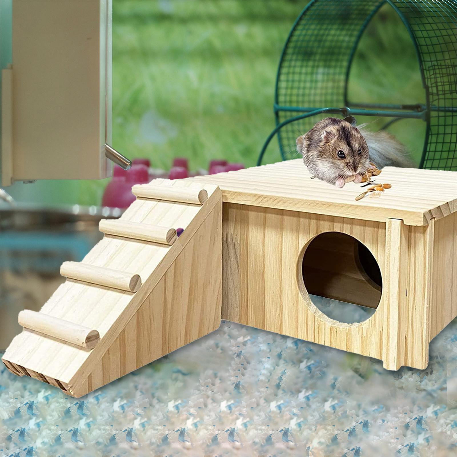perfeclan Wooden Hamster House with Ladder And Window, Hiding Accessories, Cage Accessories, Wooden Hut for Rats, Dwarf Hamsters, Mice, Small Pets