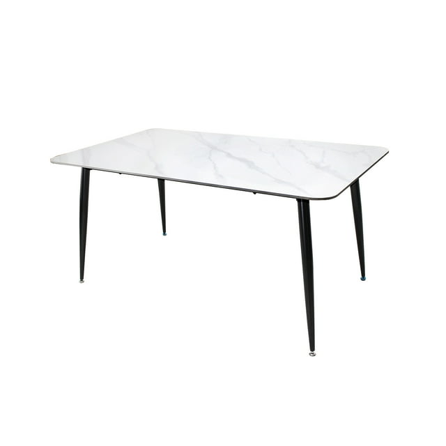 Mesa de Comedor SORA 1326 Mundo In Cubierta Rectangular de Piedra Sinterizada Base Metálica Resistente Bordes Redondeados Diseño Moderno Blanco