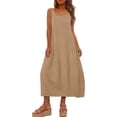 thumbnail image 5 of Womens Casual Maxi Dresses Fashion Women Solid Round Neck Sleeveless Beach Dresses Vacation Coverup Pockets DressKhaki L, 5 of 9