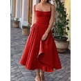 thumbnail image 4 of ZAXARRA Robe d'Été Décontractée pour Femmes, Ligne A, Couleur Unie, Sans Manches, Dos Nu, Robe Midi, Mode, Poches Latérales, Coupe Basse, 4 of 6
