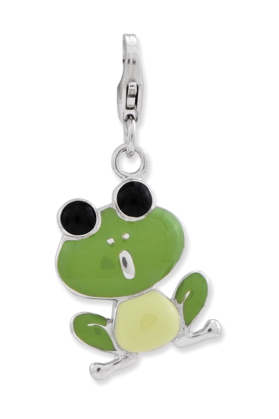 Sterling Silver Amore La Vita Rhodium-Pl Polished Enameled Frog Charm (40 X 15) Made In China qcc716