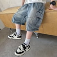 thumbnail image 2 of KVPLBQFD Baggy Jean for Boys Y2k Cargo Denim Shorts Elastic Waist Distressed Jorts for Teens Aesthetic Casual Streetwear Boys Summer Clothes, 2 of 7