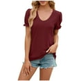 thumbnail image 5 of ZyeKqe Going out Tops for Women Puff Short Sleeve Shirts Casual V Neck T Shirts Crochet Summer Top, 5 of 6