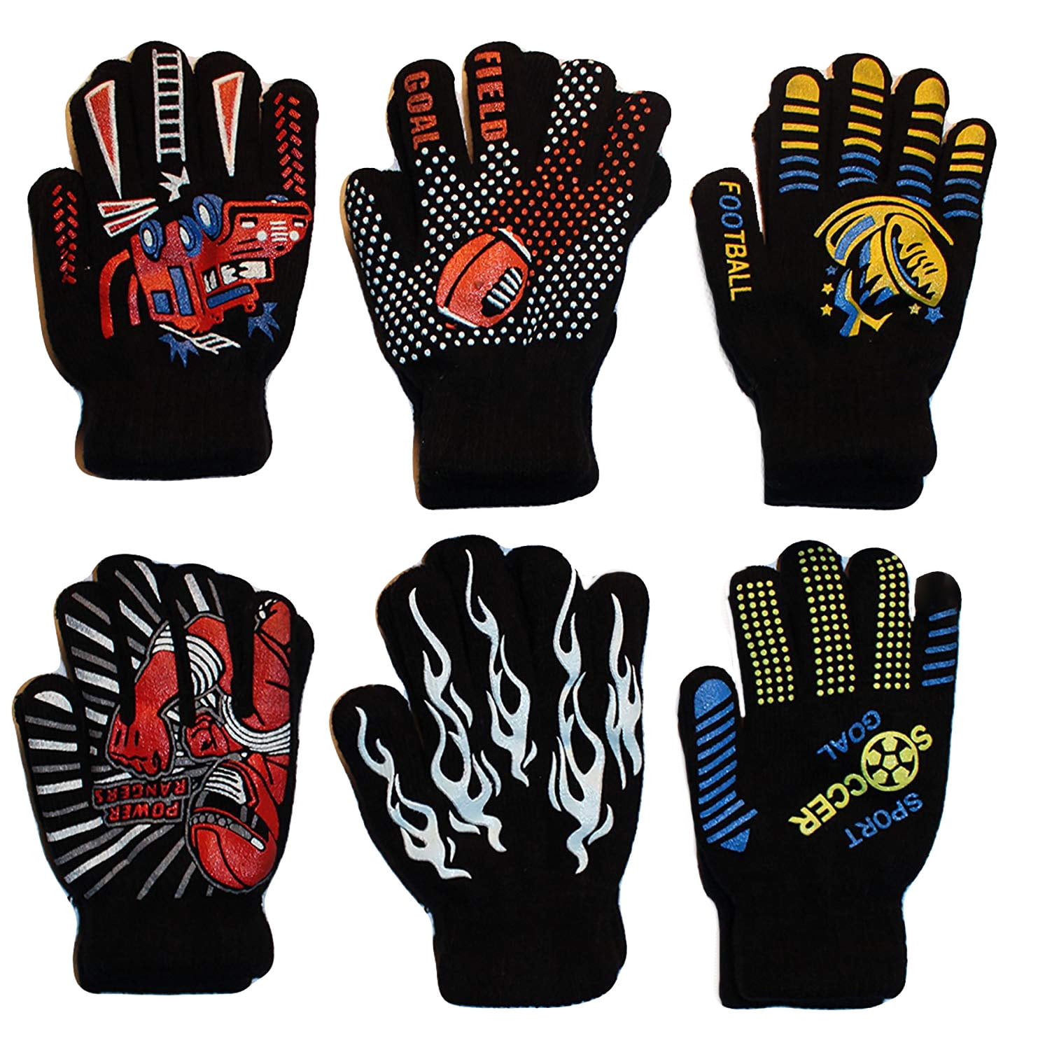 Boys 3 pack Football Design Gripper Gloves one size stretch age 3-10 years 