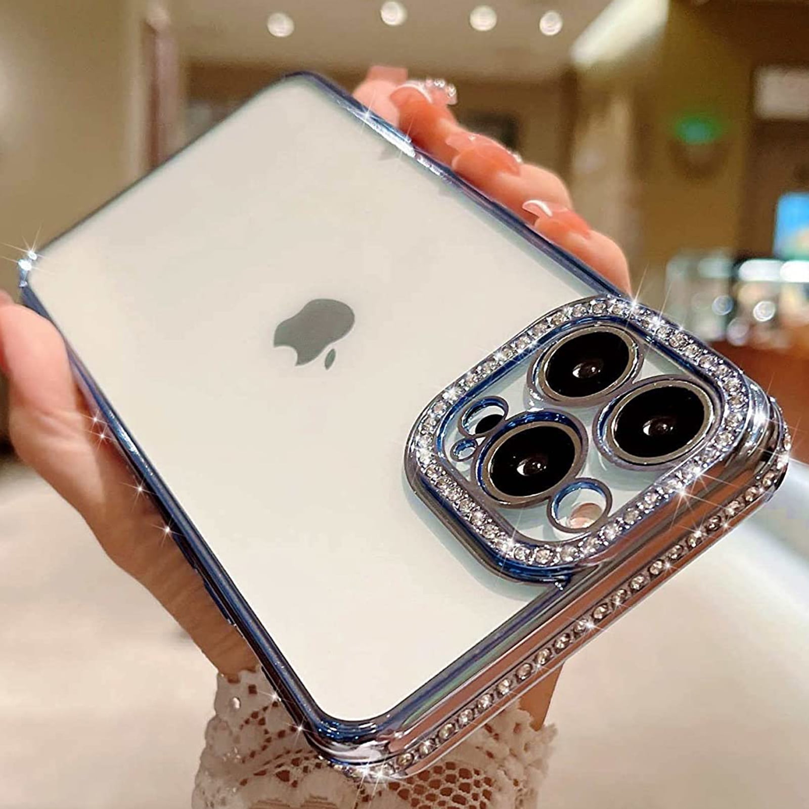 Dteck iPhone 14 Pro Max Case, Rhinestone Bling Diamond Lens Protector