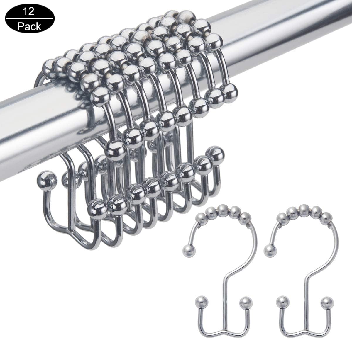 Shower Curtain Hooks Shower Curtain Rings, RustResistant Metal Double