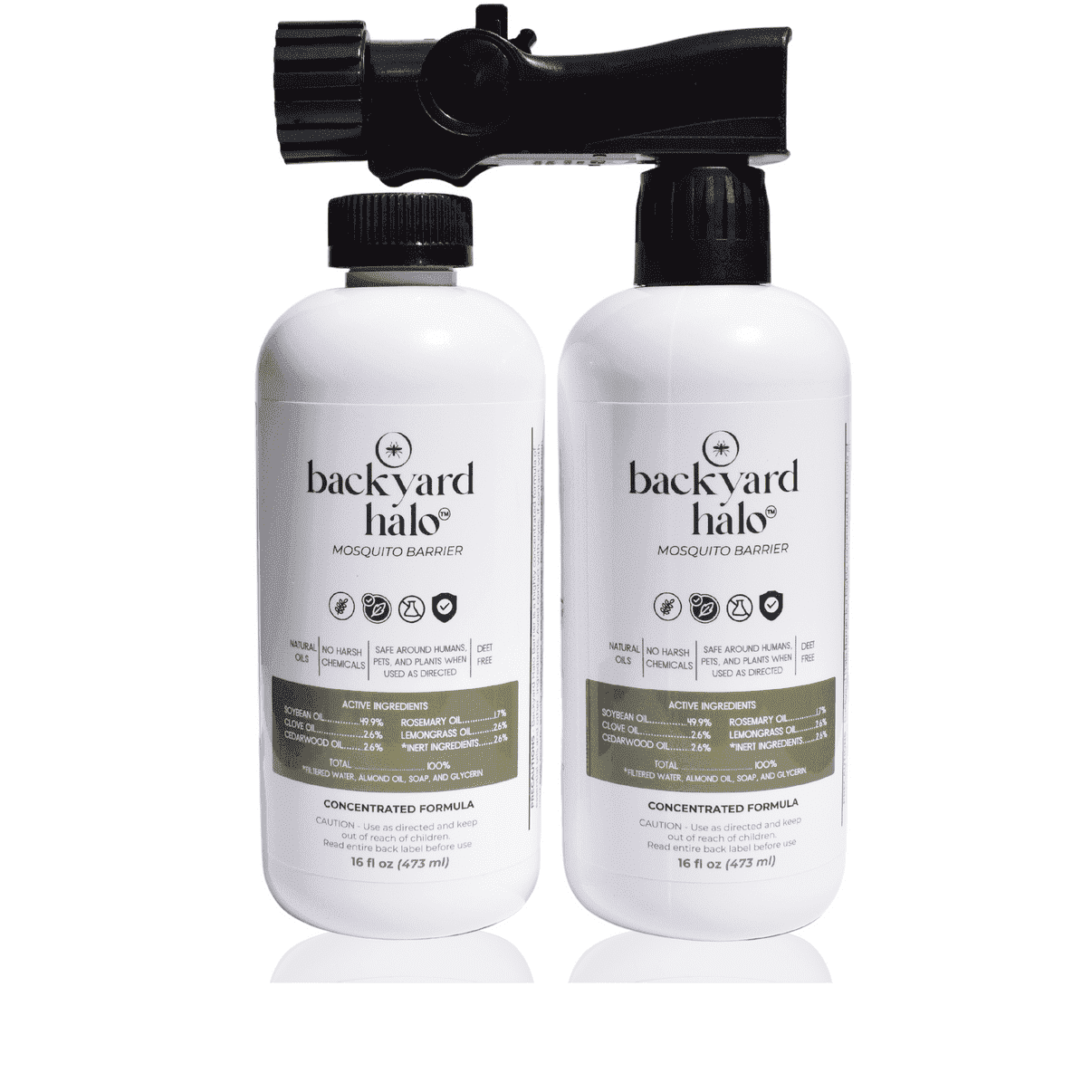 Backyard Halo End Hose Sprayer Kit | Natural and Safe Mosquito and Insect Barrier | Great for Yards | Two 16 oz Bottles | 1000 Sqft
