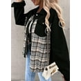 thumbnail image 4 of Asyoly Women Winter Plaid Patchwork Denim Jacket Long Sleeve Button Down Jean Shacket Jacket Boyfriend Oversized Coats Casual Loose Outwear, 4 of 7