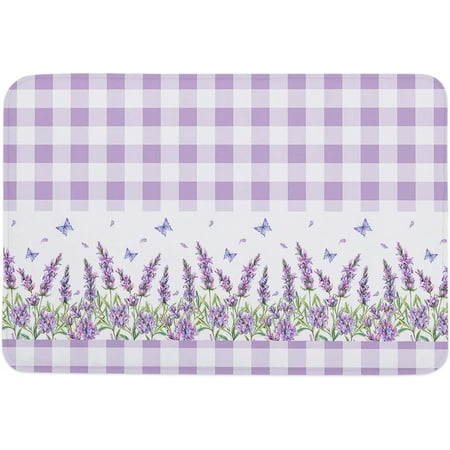 

Lavender Indoor Door Mat Anti-Skid Memory Foam Floor Mat Absorbent Entrance Rug Easy Clean Washable Doormat for Entryway Patio Front Door Purple Plaid and Butterfly 20x32 Inch