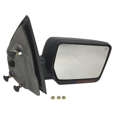 Right Passenger Side Square Head Power Mirror Manual Folding Heated Turn Signal Puddle Light – Without Auto-Dimming Blind Spot – Black Textured – Compatible with 2004 – 2006 Ford F150 (W/O Heritage)