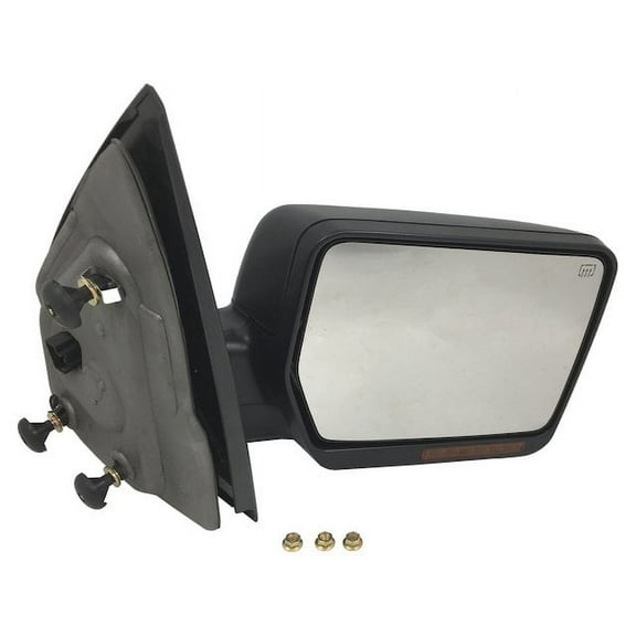 Right Passenger Side Square Head Power Mirror Manual Folding Heated Turn Signal Puddle Light - Without Auto-Dimming, Blind Spot - Black Textured - Compatible with 2004 - 2006 Ford F150 (W/O Heritage)